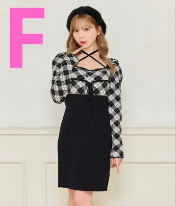 크로스 리본 니트 미니 원피스 F 사이즈 ( M )