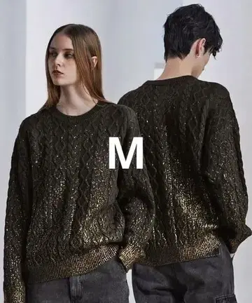 CLEL 호일 프린트 케이블 크루넥 니트 M 브라운