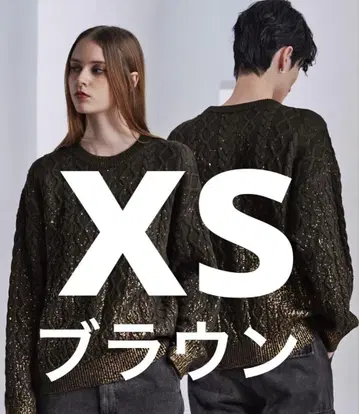 clel 박 프린트 케이블 크루넥 니트 브라운 xs