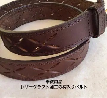 [미사용품] 가죽 벨트, 가죽 공예 가공 및 꽃잎 세공 패턴