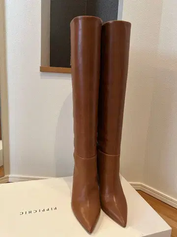 pippichic 브라운 가죽 하이힐 롱 부츠 37.5