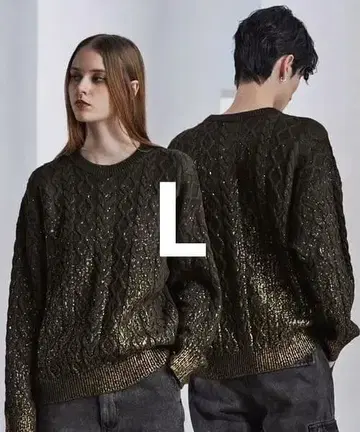 CLEL 호일 프린트 케이블 크루넥 니트 L 브라운