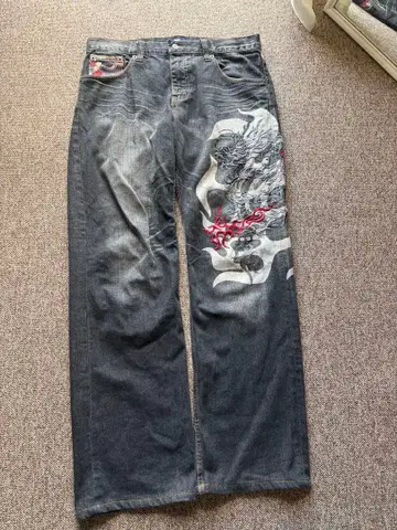 호텐 쇼텐 일본풍 패턴 용 스트레이트 데님