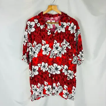 하이비스커스 레이온 하와이안 셔츠 XXL 레드 계열 B3977