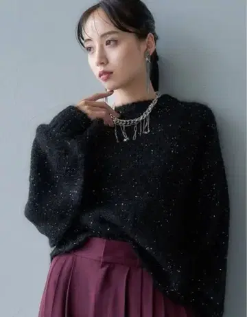 HARE 스팽글 니트 풀오버 블랙