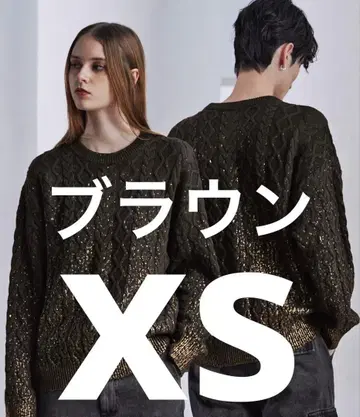 CLEL 호일 프린트 케이블 크루넥 니트 S 브라운