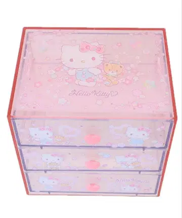 헬로키티 3단 수납 박스 핑크 소품함