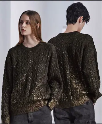 CLEL 박 프린트 케이블 크루넥 니트