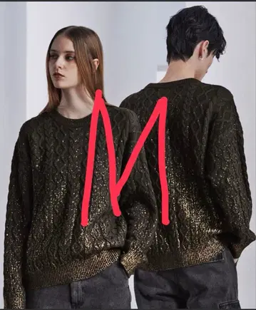 CLEL 박 프린트 케이블 크루넥 니트