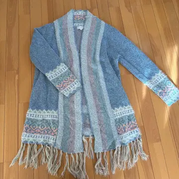 프린지 가디건 스카이블루