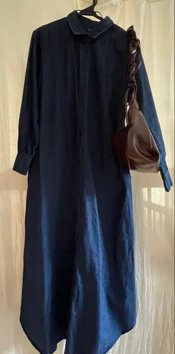 SHIPS 블루 데님 셔츠 롱 원피스 FREE