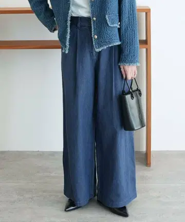 reca 턱 와이드 데님 팬츠 네이비