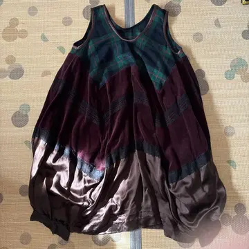 sunaokuwahara 슬리브리스 튜닉 그린 빨간색 체크