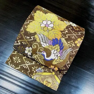 순수 실크 육통 후쿠로 오비 [ 꽃 새 고전 패턴 ]