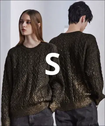 CLEL 호일 프린트 케이블 크루넥 니트 S 브라운