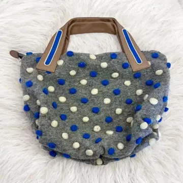 le.Grazie 울 폼폼백 천연 가죽 핸들 그레이 x 블루