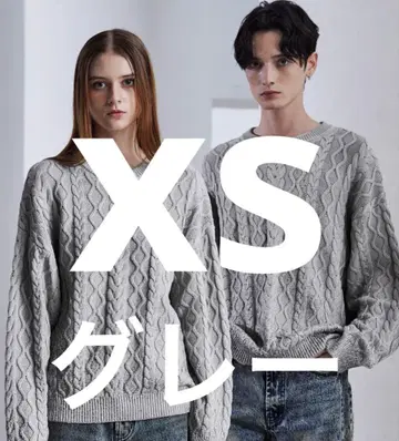 CLEL 호일 프린트 케이블 크루넥 니트 XS 그레이