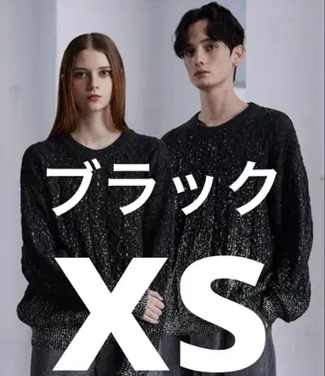 CLEL 호일 프린트 케이블 크루넥 니트 XS 블랙