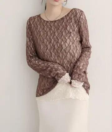 [택 포함 새상품] 리버서블 레이스 상의 브라운