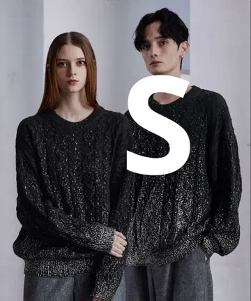 clel 호일 프린트 케이블 크루넥 니트 블랙 S 사이즈