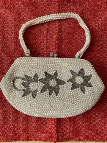 핸드백 꽃무늬 디테일 모조 진주 빈티지