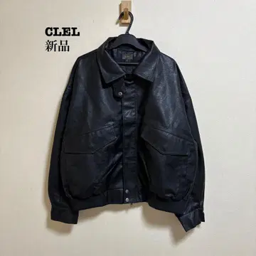새상품 CLEL 빈티지 디자인 인조 가죽 블루종 S 사이즈 블랙