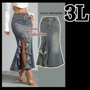 [ 3L ] 허리밴딩 머메이드 데님 롱 스커트 빅 사이즈