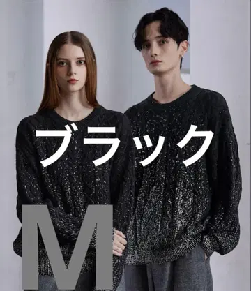 CLEL 호일 프린트 케이블 크루넥 니트 M 블랙