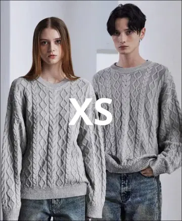 CLEL 호일 프린트 케이블 크루넥 니트 XS 그레이