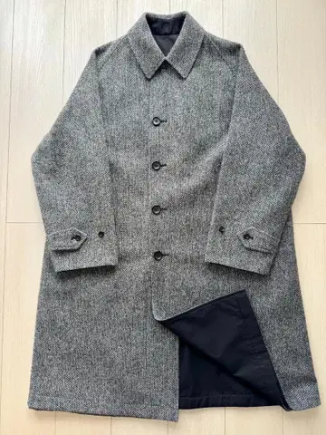 싱글 래글런 코트 2 아나토미카 트위드 블랙 코튼 개버딘