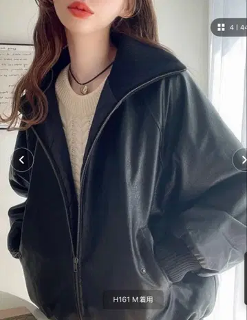 [ 새상품급 ] JaVa 인조 가죽 충전솜 블루종 봄버 자켓 블랙 S