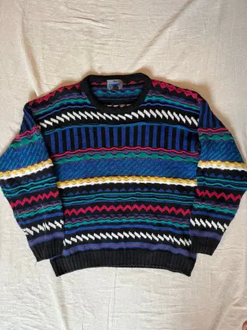 80s 90s ETCHINGS 멀티 컬러 3D 코튼 니트 올 패턴