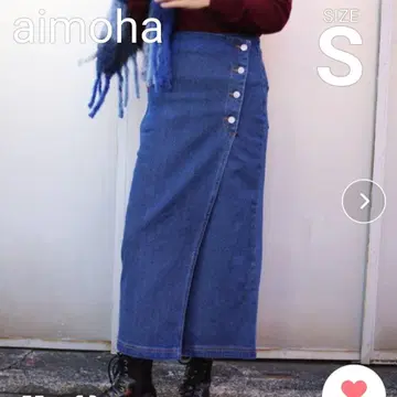 aimoha 프론트 버튼 데님 타이트 스커트 S 파랑