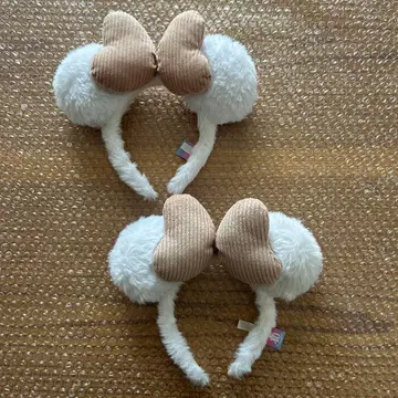 디즈니 머리띠 2개 퍼 리본 40주년 한정판 화이트 핑크