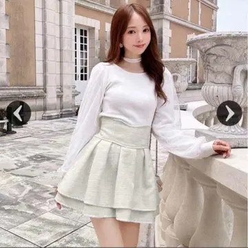 [인기] 미셸 마카롱 라메 트위드 슬림 레그 스커트 화이트 XS