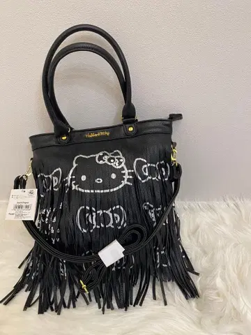 새상품 블랙 프린지 2way 가죽 가방 숄더 헬로키티