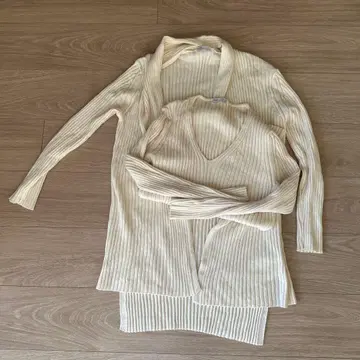 Plage 아이보리 리브 편직 가디건 세트