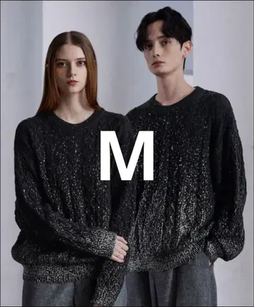 CLEL 호일 프린트 케이블 크루넥 니트 M 블랙