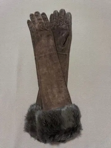 [ 새상품급 ] 스웨이드 퍼 포함 롱 그로브 여성용 브라운 52cm