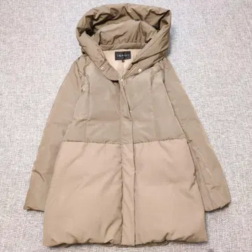 인디비 절개 후데트 다운 코트 베이지