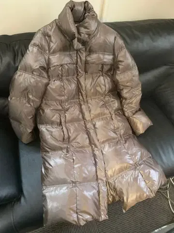 TRU TRUSSARDI 브라운 다운 자켓 롱 기장