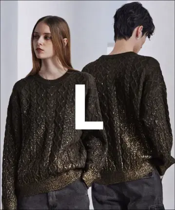 CLEL 호일 프린트 케이블 크루넥 니트 L 브라운