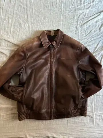 브라운 짧은 기장 가죽 자켓