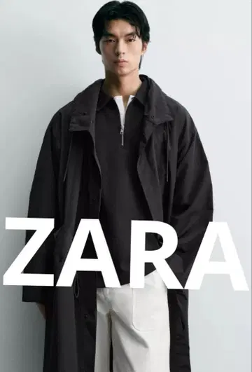ZARA/MAN 남성용 오버사이즈 핏 후드티 블랙 나일론 블랙 롱