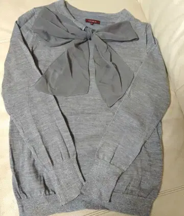 [ AMACA ] 보타이 라메 니트 울 혼방 그레이 얇은 소재 리본 포함