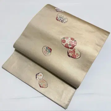 A 조개에 꽃 무늬 금실 순수 실크 육통 후쿠로 오비 포멀 O25