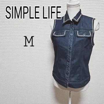 SIMPLE LIFE 다크 블루 슬리브리스 데님 베스트 M