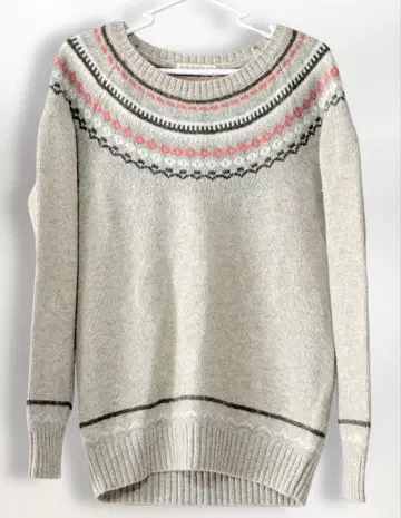 노르딕 무늬 니트 L 모 100% 탁한 베이지 겨울 북유럽 따뜻한