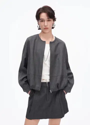 새상품 다크 그레이 체크 무늬 자켓