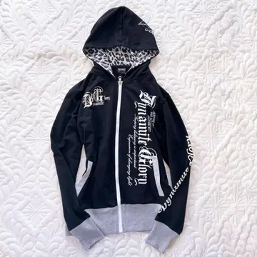 헤이세이 갸루 그런지 스컬 레오파드 무늬 후드티 블랙